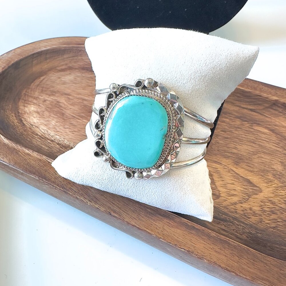 Turquoise Stone Silver Cuff Bracelet - Women Jewelry Bracelets